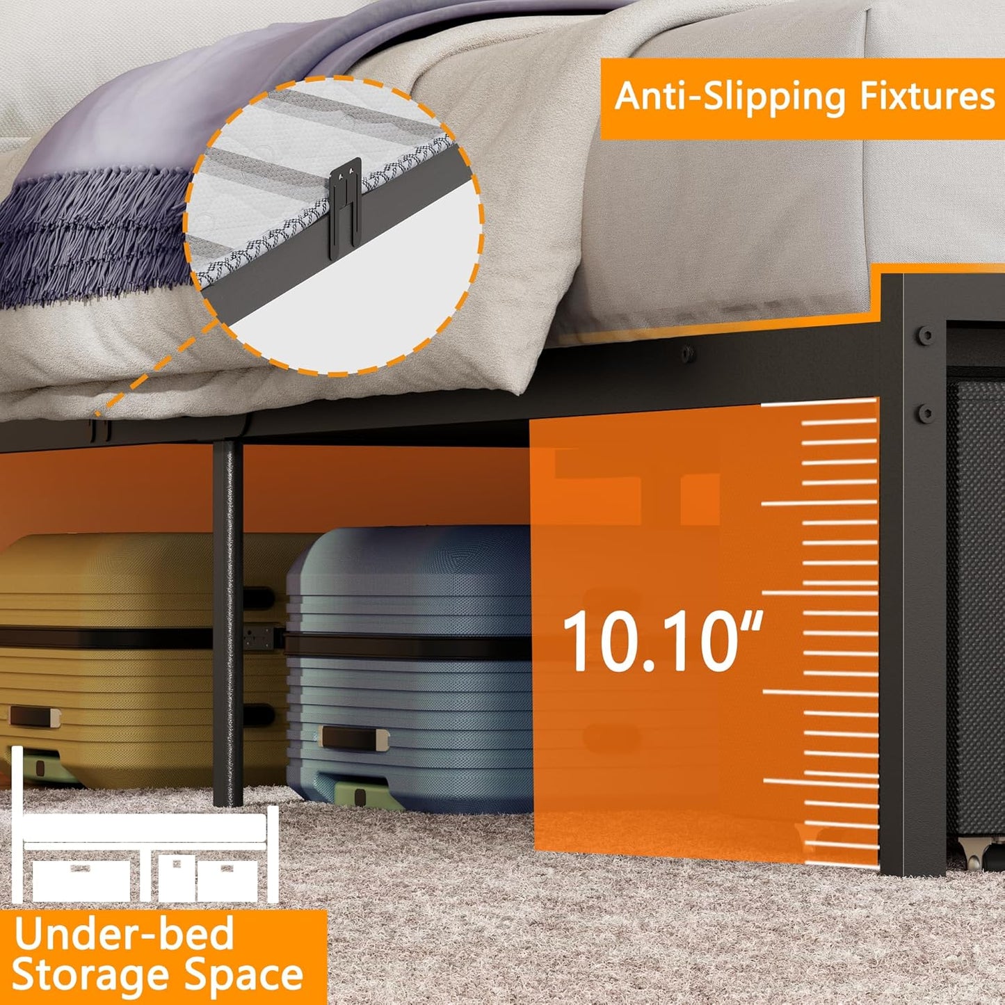 Twin Bed Frames with 2 Storage Drawers, Wood Headboard with LED Lights & Charging Station, Metal Platform Bed Frame, No Box Spring Needed, Noise Free, Black